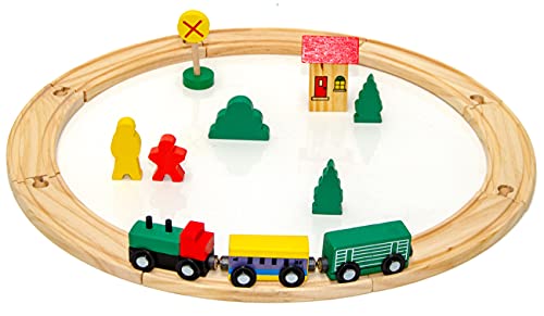 messefix 20 Teile Holzeisenbahn Set - 1m Holzschienen - Eisenbahn Starter Set Holzzug mit Schienen - Holz Eisenbahn Kinder Holzspielzeug Zug Kinderspielzeug Holzeisenbahn Zubehör von messefix