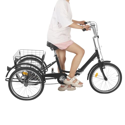 Dreirad Fahrrad, Dreirad Für Erwachsene, 3-Rad-Fahrrad, Anti-Rutsch-Reifen, Für Städte, Strände, Fahrradwege Und Verschiedene Straßen, Freno a “V” e Freno Di Stazionamento (Schwarz) von mesterth