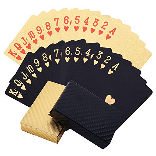 metagio 2 Stück Schwarz und Gold Spielkarte Schwarzes Kartendeck, wasserdichte Pokerkarten Toll als Pokerkarten PET Pokerkarte Neuheit Poker Spiel Werkzeuge für Familien Kartenspiel Party von metagio