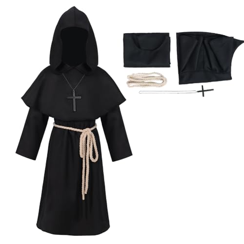 mewjoy Kinder Mittelalter Kleidung Renaissance Mönch Robe Kapuze Bruder Umhang Jungen Priester Kostüm Halloween Karneval Party Cosplay Outfit Set Schwarz L mewjoy Kinder Mittelalter Kleidung Renaissance Mönch Robe Kapuze Bruder Umhang Jungen Priester Kostüm Halloween Karneval Party Cosplay Outfit Set Schwarz L von mewjoy