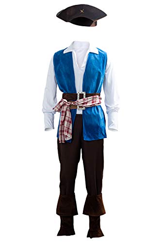 mewjoy Pirate Kapitän Kostüm Mittelalter Bukkaniere Kleidung Halloween Karneval Party Cosplay Outfit Set für Herren, M von mewjoy