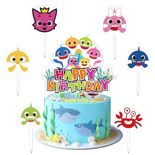 Shark Torten Deko, 7 Stück Shark Cake Topper Set, Shark Geburtstags Kuchen Dekoration, Shark Themed Kuchen Deko, Acrylmaterial, für Junge Mädchen Geburtstage und Babypartys, Hochzeitsfeier Shark Torten Deko, 7 Stück Shark Cake Topper Set, Shark Geburtstags Kuchen Dekoration, Shark Themed Kuchen Deko, Acrylmaterial, für Junge Mädchen Geburtstage und Babypartys, Hochzeitsfeier von miakttc