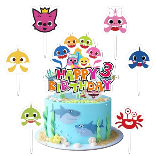 Shark Torten Deko 3 Jahre, 7 Stück Shark Cake Topper Set, Shark Geburtstags Kuchen Dekoration, Shark Kuchen Deko, Acrylmaterial, für Junge Mädchen Geburtstage und Babypartys, Hochzeitsfeier Shark Torten Deko 3 Jahre, 7 Stück Shark Cake Topper Set, Shark Geburtstags Kuchen Dekoration, Shark Kuchen Deko, Acrylmaterial, für Junge Mädchen Geburtstage und Babypartys, Hochzeitsfeier von miakttc
