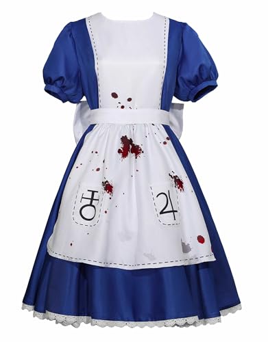 Miccostumes Damen Alice Liddell Cosplay Kostüm Halloween Kleid mit Schürze Totenkopf Anhänger Blau Groß Miccostumes Damen Alice Liddell Cosplay Kostüm Halloween Kleid mit Schürze Totenkopf Anhänger Blau Groß von miccostumes