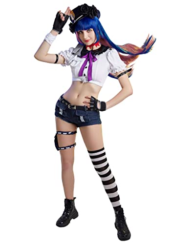Miccostumes Damen Anime Polizistin Cosplay Kostüm Oberteil und Shorts Set mit Zubehör (klein, mehrfarbig) von miccostumes