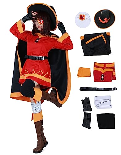 Miccostumes Damen Megumin Cosplay Umhang Kostüm Rotes Kleid Kostüm Damen Rot und Schwarz Miccostumes Damen Megumin Cosplay Umhang Kostüm Rotes Kleid Kostüm Damen Rot und Schwarz von miccostumes