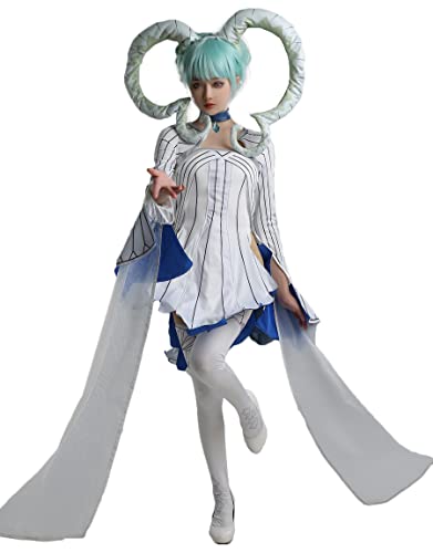 Miccostumes Damen Tiamat Kleid Cosplay Kostüm mit Kopfschmuck und Strümpfen (XS, Weiß) von miccostumes