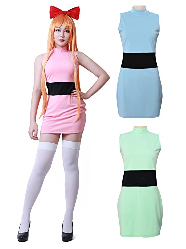miccostumes Damen-Kostüm, Anime-Held, Cosplay, Schlauchkleid mit roter Schleife, Stirnband, Halloween (Damen, XL, Hellrosa) von miccostumes