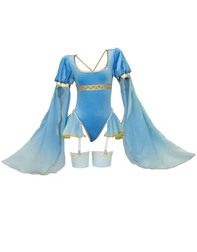 miccostumes Damen Kostüm Mittelalter Einteiler Body mit Oberschenkelsocken und Ärmeln Prinzessin Trikot, Blau, M von miccostumes
