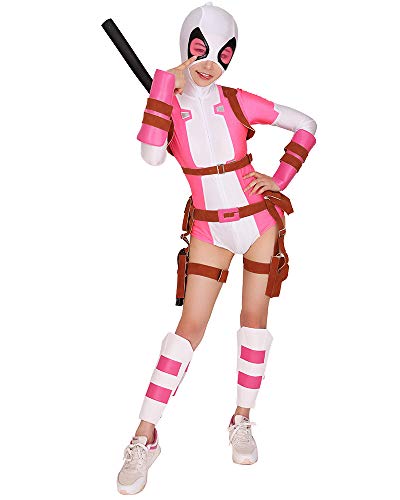 miccostumes Damen Pool Cosplay Kostüm Body mit Gürtel Set Rosa Weiß, rosa/weiß, Large von miccostumes