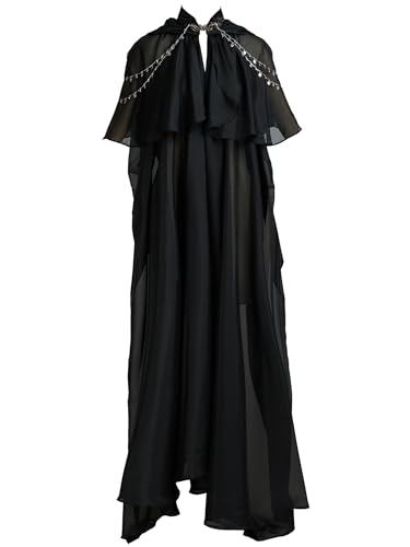 miccostumes Damen Umhang Mittelalter Elfe Flowy Chiffon Umhang mit Kapuze für Renaissance Faire Cosplay Kostüm (Schwarz, L/XL) von miccostumes