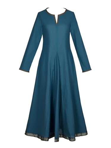 miccostumes Damen Wikinger Kleid Mittelalter Kostüm Leinenmischung Lange Ärmel Renaissance Unterkleid, Blau, S von miccostumes