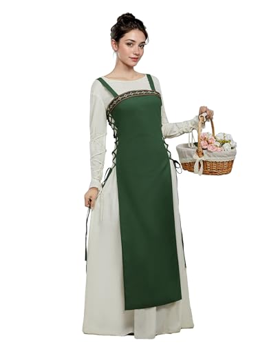 miccostumes Damen Wikinger Schürze Mittelalter Trägerkleid mit Gürtel (Grün, L) von miccostumes