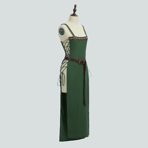 miccostumes Damen Wikinger Schürze Mittelalter Trägerkleid mit Gürtel (Grün, L) von miccostumes