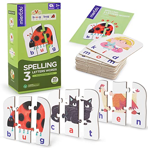 mierEdu Alphabet Puzzle, Phonics Games, Phonics Flash Cards, Lernressourcen, Match and Spell, 20 drei Buchstaben Wörter, 60 Stück Puzzle Lernspielzeug für 3+ Jahre, Geburtstagsgeschenk von mierEdu