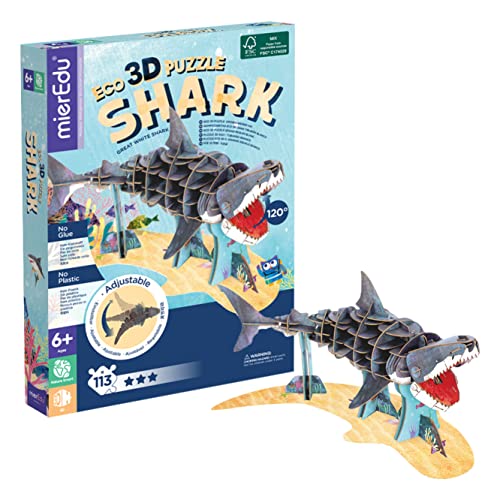 mierEdu 3D Puzzle Weißer Hai – Beweglicher Meereswelt-Bausatz für Kinder ab 6 Jahren – Lernspielzeug zur Förderung von Motorik & Konzentration – Detailgetreues Modell für kleine Entdecker von mierEdu