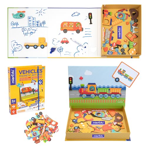 mierEdu Magnetspiel Box Fahrzeuge – Magnetpuzzle & Lernspiel für Kinder ab 3 Jahren – Magnetisches Reisespiel für Autofahrt & Flugzeug – Fördert Motorik & Fantasie von mierEdu