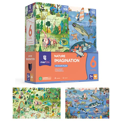 mierEdu – Lernpuzzle Level 6 – Naturwelten I Fördert Beobachtungsgabe + Fantasie I Klassisches Kinder-Puzzle für Zuhause I Spielzeug Set mit 2 Puzzle Boxen I Puzzle ab 5 Jahre von mierEdu