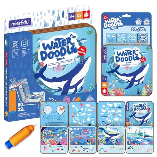 mierEdu Magisches Wassermalbuch Meereswelt – Zaubermalbuch für Kinder ab 3 Jahren mit Wasserstift – Malen mit Wasser ohne Flecken – Wasser Spielzeug mit Meerestieren für unterwegs von mierEdu