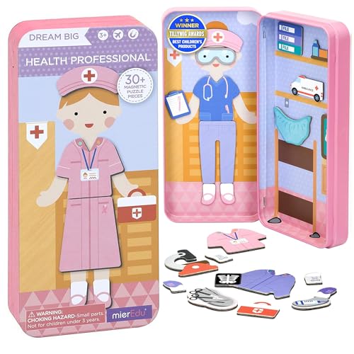 mierEdu – Magnetspiel Box Dress Up – Krankenschwester zum Ankleiden I Fördert Motorik + Fantasie I Ideal für Zuhause und als Reisespiel für Kinder I Magnet Spielzeug Kinder I Spielzeug ab 3 Jahre von mierEdu