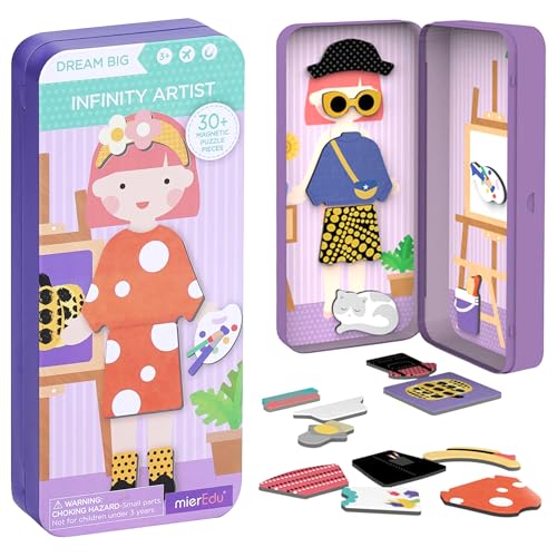 mierEdu Magnetspiel Box Künstlerin – Magnetische Bausteine & Magnetspiel für Kinder ab 3 Jahre, Lernspiel & Reisespiel – Fördert Motorik & Kreativität, Spielzeug für unterwegs von mierEdu