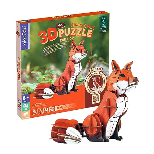 mierEdu Mini 3D Puzzle - Fuchs sitzend (beweglich) I Kreatives Puzzleset I Fördert Motorik, Konzentration + Geduld I Spektakuläres Puzzle ab 8 Jahren von mierEdu