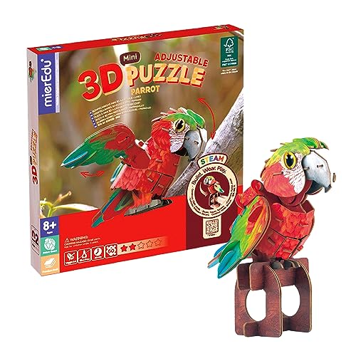 mierEdu Mini 3D Puzzle - Papagei (beweglich) I Kreatives Puzzleset I Fördert Motorik, Konzentration + Geduld I Spektakuläres Puzzle ab 8 Jahren von mierEdu
