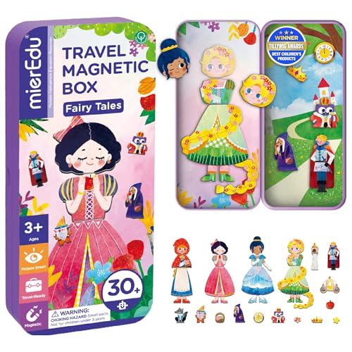mierEdu Magnetspiel Box Märchen - Magnetspiel ab 3 Jahre, Reisespiel Kinder mit 2 Szenen & 34 Magneten - Fördert Fantasie & Konzentration, Beschäftigung für Kinder im Flugzeug & Auto von mierEdu
