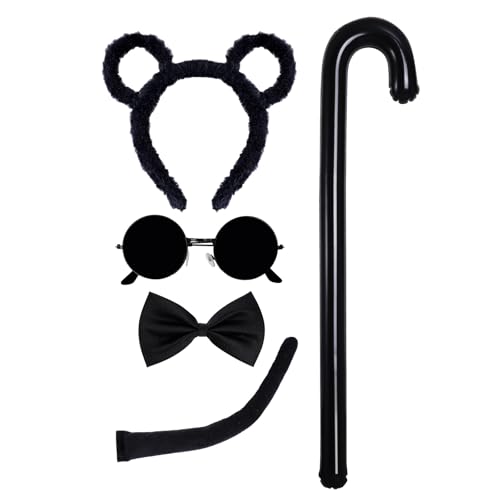 6-teiliges Halloween-Maus-Kostüm-Zubehör-Set für Erwachsene, Damen, Herren, Maus-Kostüm-Set, inklusive Maus, Ohren, Stirnbänder, schwarze Sonnenbrille, Handschuhe, Fliege und Mausschwanz für Halloween 6-teiliges Halloween-Maus-Kostüm-Zubehör-Set für Erwachsene, Damen, Herren, Maus-Kostüm-Set, inklusive Maus, Ohren, Stirnbänder, schwarze Sonnenbrille, Handschuhe, Fliege und Mausschwanz für Halloween von mifengda
