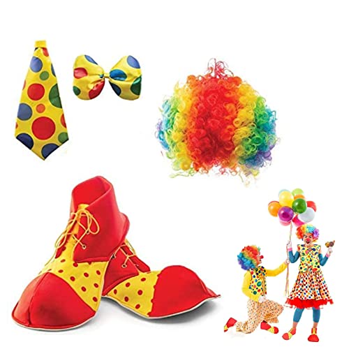Clown-Kostüm Für Kinder, Clown Nase Clown Perücke Fliege Und Schuhe, 5 Teile/Set Einschließlich Perücke Red Clown Nase Fliege Und Clownschuh, Clown-Nasen-Accessoires Fliege Für Jungen Und Mädchen von mimika