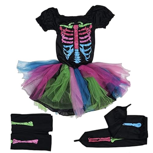 mimika Mädchen-Halloween-Kostüm, Skelett-Kostüm für Kinder - Halloween Funky Bone Cosplay Kostüm | Skelett-Kostümkleid für Mädchen und Kinder, Kostümparty, Maskerade, Halloween von mimika