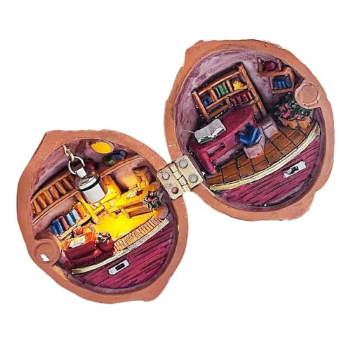 mimika Miniatur-Buchladen aus Walnussschalen, Tiny World Inside Walnuts,DIY -Bibliothek in Harz-Nussschale - Resin Nut Secret 3D-Szene, Puppenhaus-Dekoration für Kinder und Erwachsene von mimika