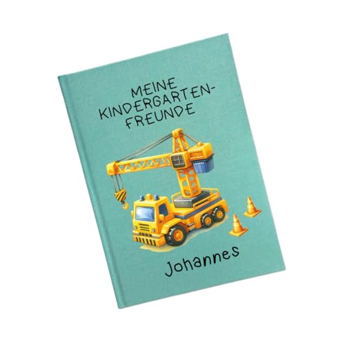 minimutz Freundebuch Kindergarten - Personalisiert mit Name - Freundschaftsbuch Bagger Baustelle - Poesiealbum Kita Junge (Mint) von minimutz