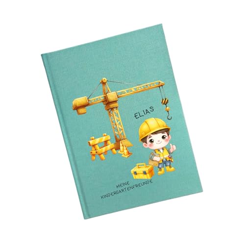 minimutz Freundebuch Kindergarten - Personalisiert mit Name - Freundschaftsbuch Bagger Baustelle - Poesiealbum Kita Junge (Mint) von minimutz