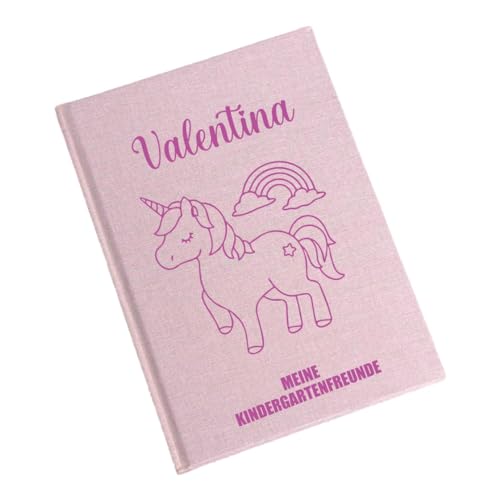 minimutz Freundebuch Kindergarten - Personalisiert mit Name - Freundschaftsbuch Einhorn Sterne - Poesiealbum Kita Mädchen (rosa) von minimutz