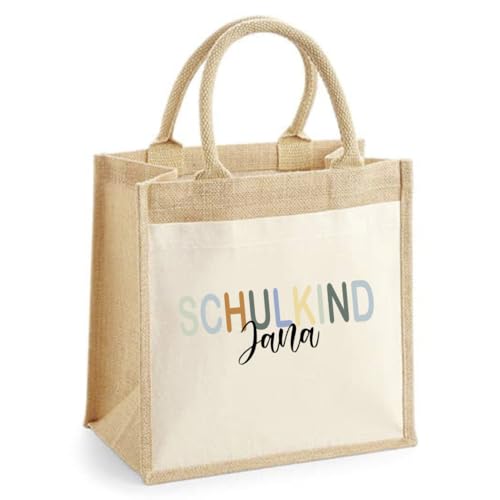minimutz Schulkind Tasche - Personalisiert mit Name - Jutetasche Baumwolle Bedruckt von minimutz