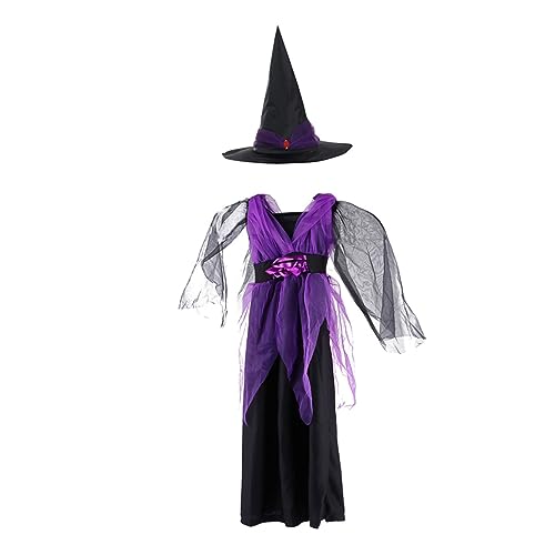 1Satz Halloween Hexen Kostüm mit Hut Cosplay Outfit für Karneval Fasching Halloween Atmungsaktivem Mesh für Rollenspiele von minkissy
