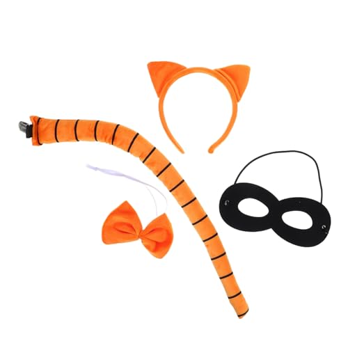 4Stücke Teiliges Katzen Cosplay Set für Orangefarbenes Katzenohren Stirnband mit Maske für Halloween Partys Karneval Kreative Rollenspiele von minkissy