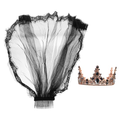 Minkissy Gothic Schwarze Krone Schleier Set :Barock Königin Hochzeit Krone Und Tiara Set Vintage Hochzeit Halloween Schleier Braut Kopfschmuck Halloween Requisite für Bühnenperformance Minkissy Gothic Schwarze Krone Schleier Set :Barock Königin Hochzeit Krone Und Tiara Set Vintage Hochzeit Halloween Schleier Braut Kopfschmuck Halloween Requisite für Bühnenperformance von minkissy