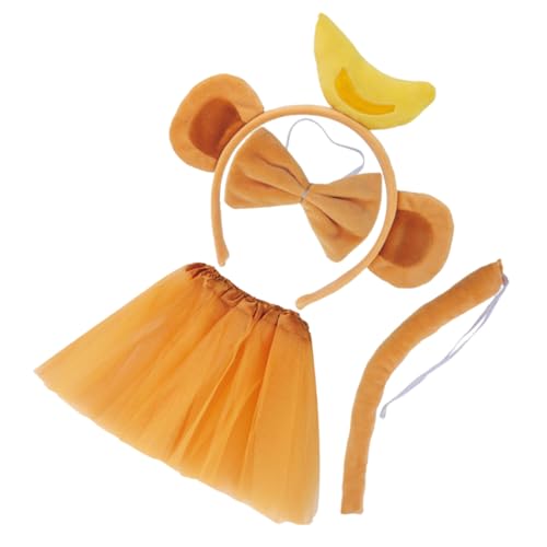 minkissy 1 Satz Affenohren Set mit Bananen Stirnband Tutu Rock und Fliege für Halloween Karneval und Cosplay Leicht und Bequem Süßes Tierkostüm für Partys und Fotoshootings von minkissy