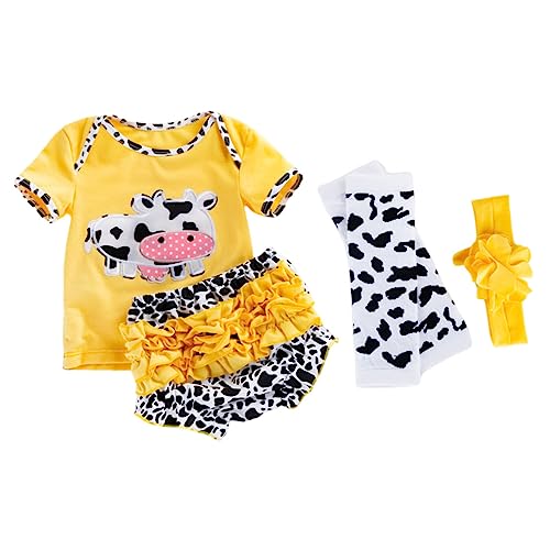 minkissy 1 Satz Cartoon Puppenkleidung für Neugeborene Teiliges Outfit mit T Shirt Hosen Haarschleife und Strumpfhosen für Puppen Niedliches Kuh für Ihre Puppen von minkissy