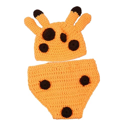 minkissy 1 Satz Giraffen Kostümset für Handgestrickte Mütze Shorts Gelb Monate Niedliches Fotorequisiten für Unvergessliche Babyfotos Hautfreundlich Atmungsaktiv von minkissy