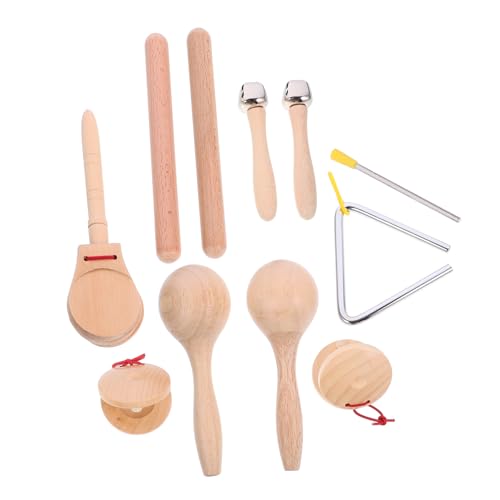 minkissy 1 Satz Holz Musikinstrumente Set für Teiliges Schlaginstrumente mit Rassel Triangel und Rhythmusstock für Kleinkinder zur Musikalischer Fähigkeiten von minkissy