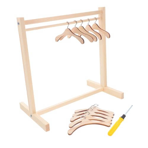 minkissy 1 Satz Holzpuppen Kleidungsständer Miniatur Puppenbekleidungsregal mit Bügeln Puppenhausmöbel Zubehör für Organisieren und Präsentieren von Kleidern von minkissy