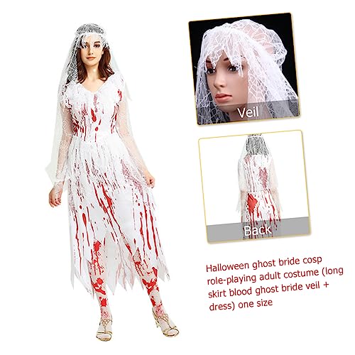 minkissy 1 Satz Horrible Ghost Bride Kostüm Halloween Brautkleid mit Schleier und für Rollenspiele und Partys für Festivals und Karnevalsveranstaltungen von minkissy