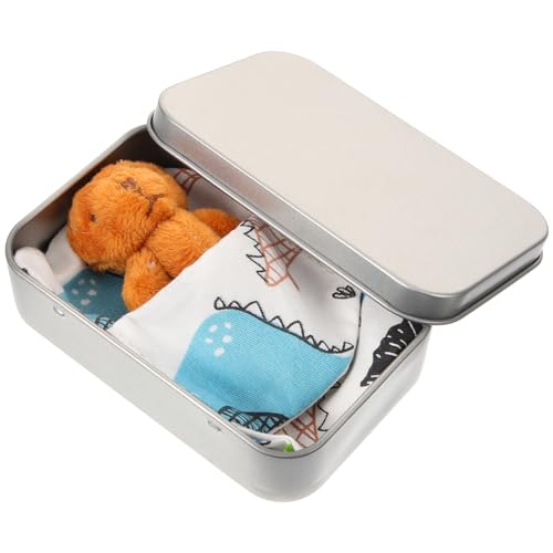 minkissy 1 Satz Mini Plüschbär in Blechbox Niedlicher Miniatur Kuscheltier Bär Perfektes als Gastgeschenk oder Dekoration Hochwertiges und Sicheres Material Blaues Säckchen von minkissy