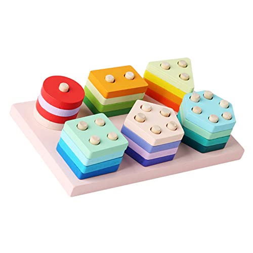 minkissy 1 Satz Montessori Geometrische Formen Holzspielzeug mit Sortierblöcken für Kleinkinder Lernspielzeug für Jahre Fördert Feinmotorik und Kreativität von minkissy