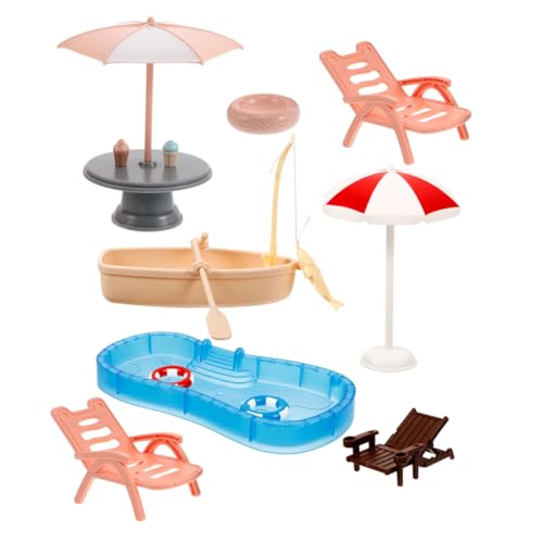 minkissy 1 Satz Puppenhaus Schwimmbad mit Sonnenschirm Strandstuhl und Schwimmring für DIY Feengarten Dekorationen von minkissy