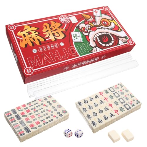 minkissy Reise Mahjong Satz mit Aufbewahrungskoffer Tragbares Kleiner Mahjong Spielset für Unterwegs Traditionelles Chinesisches Tischspiel für Partys und Freizeit von minkissy