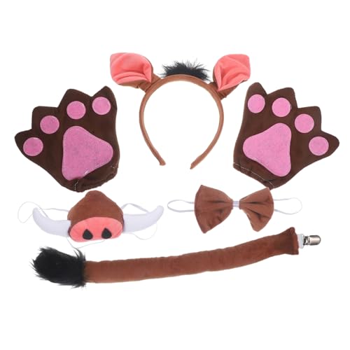 minkissy 1 Satz Schweinekostüm-Set Hörner Bogen Outfit Nase halloween costume halloween kleidung weihnachten kleidung Schweine-Stirnbänder Schweineohren Stirnbänder Stoff Coffee von minkissy